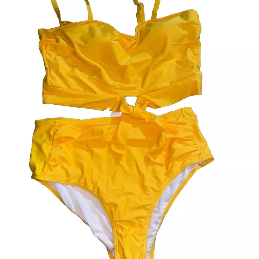 Vibrant Yellow tie front Tankini XL